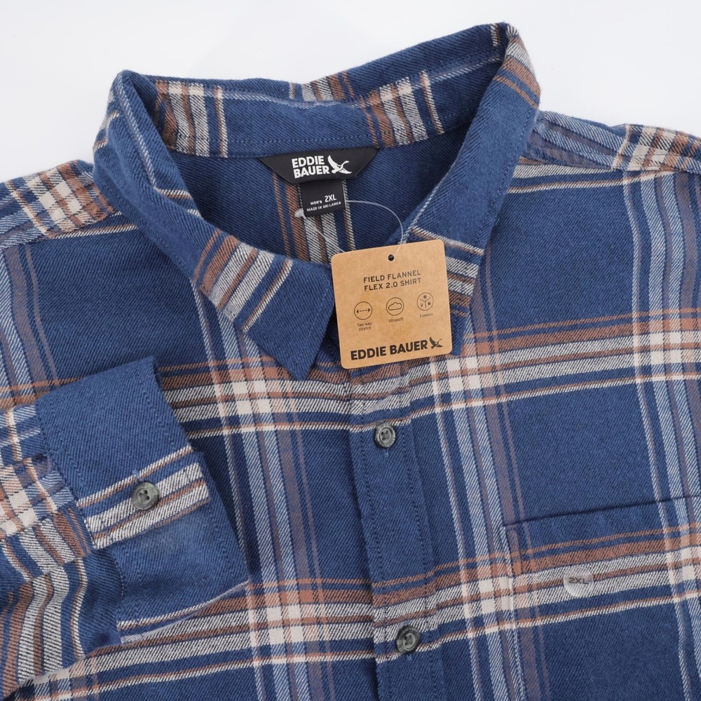 NEW Eddie Bauer Field Flannel Flex 2.0 Shirt Blue Long Sleeve Mens XXL Shirt
